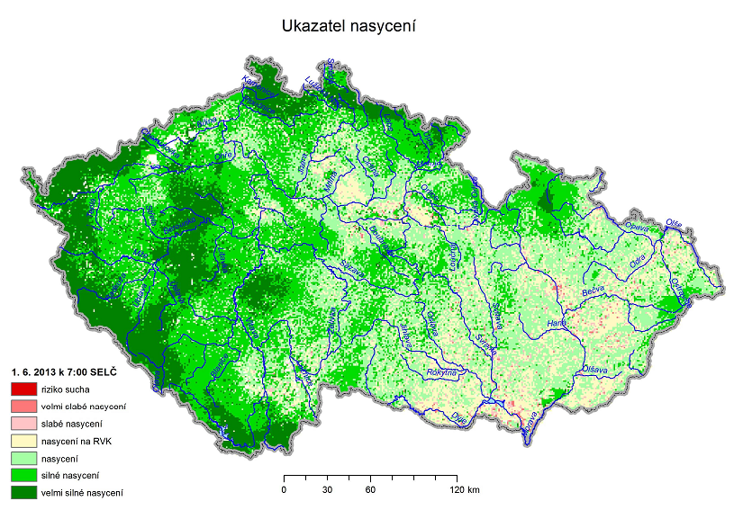 Mapa nasycení, zdroj: ČHMÚ