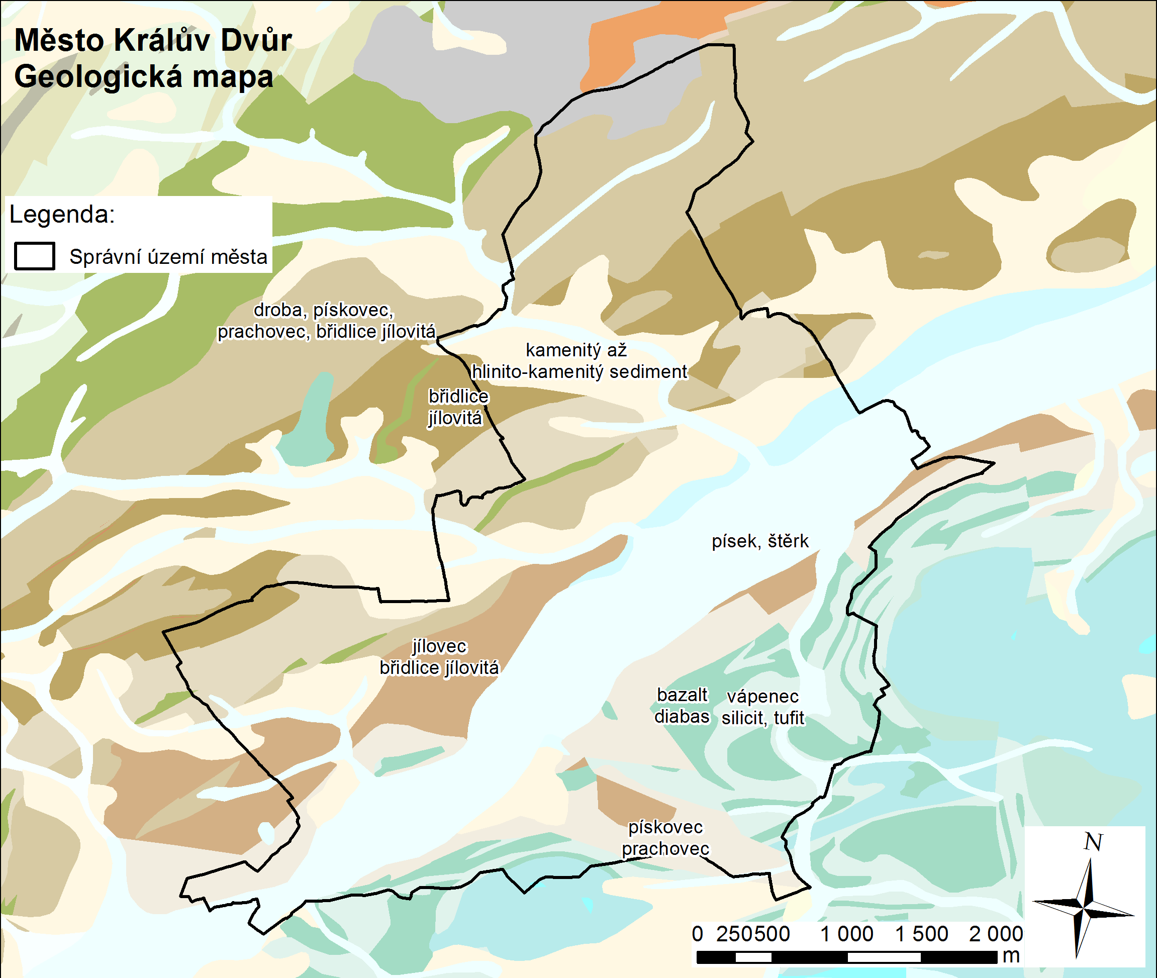 Geologická mapa zájmového území, poskytovatelem dat je CENIA a Česká geologická služba.