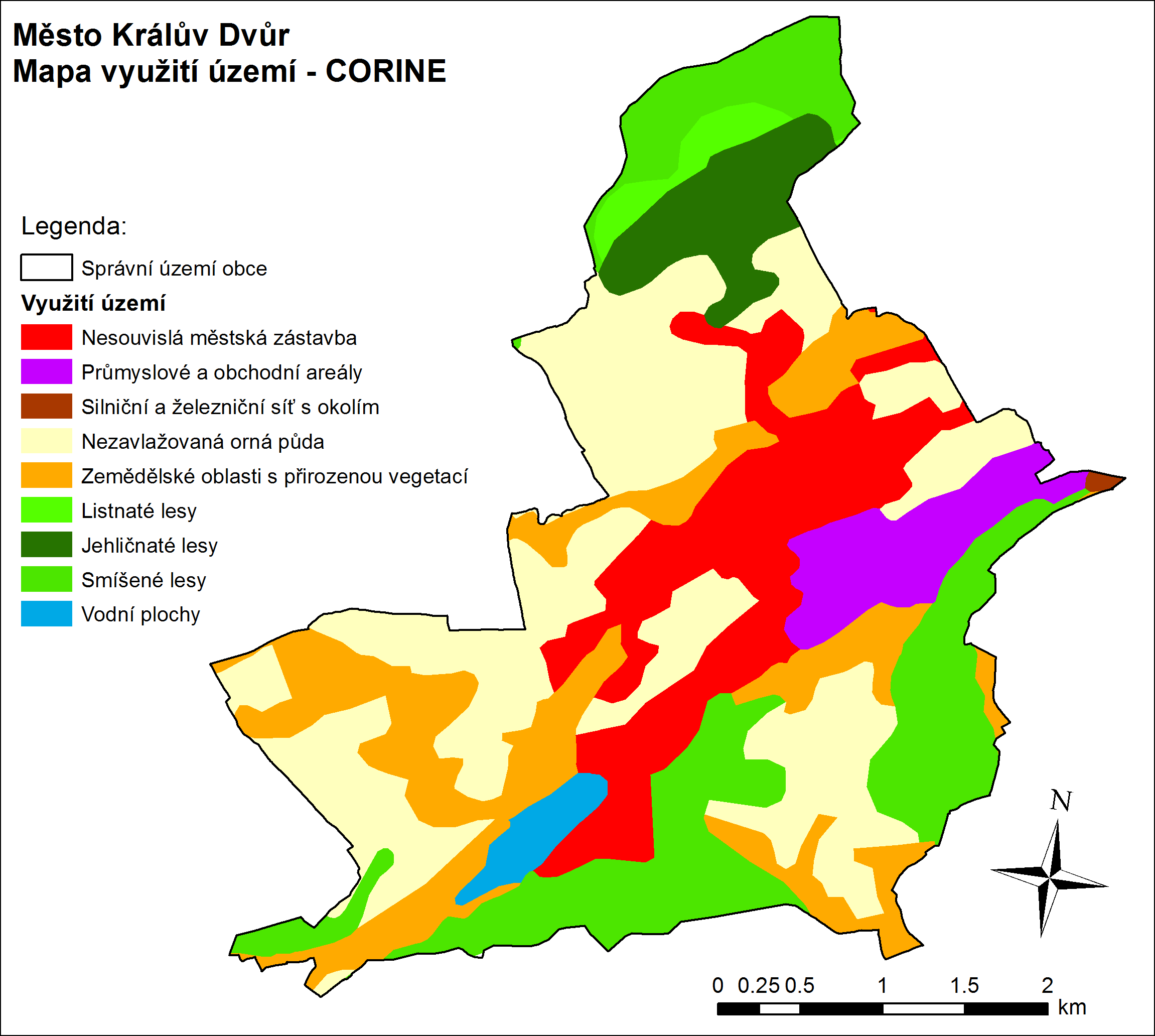 Mapa využití území. Poskytovatelem dat CORINE je Evropské agentura životního prostředí (EEA). 