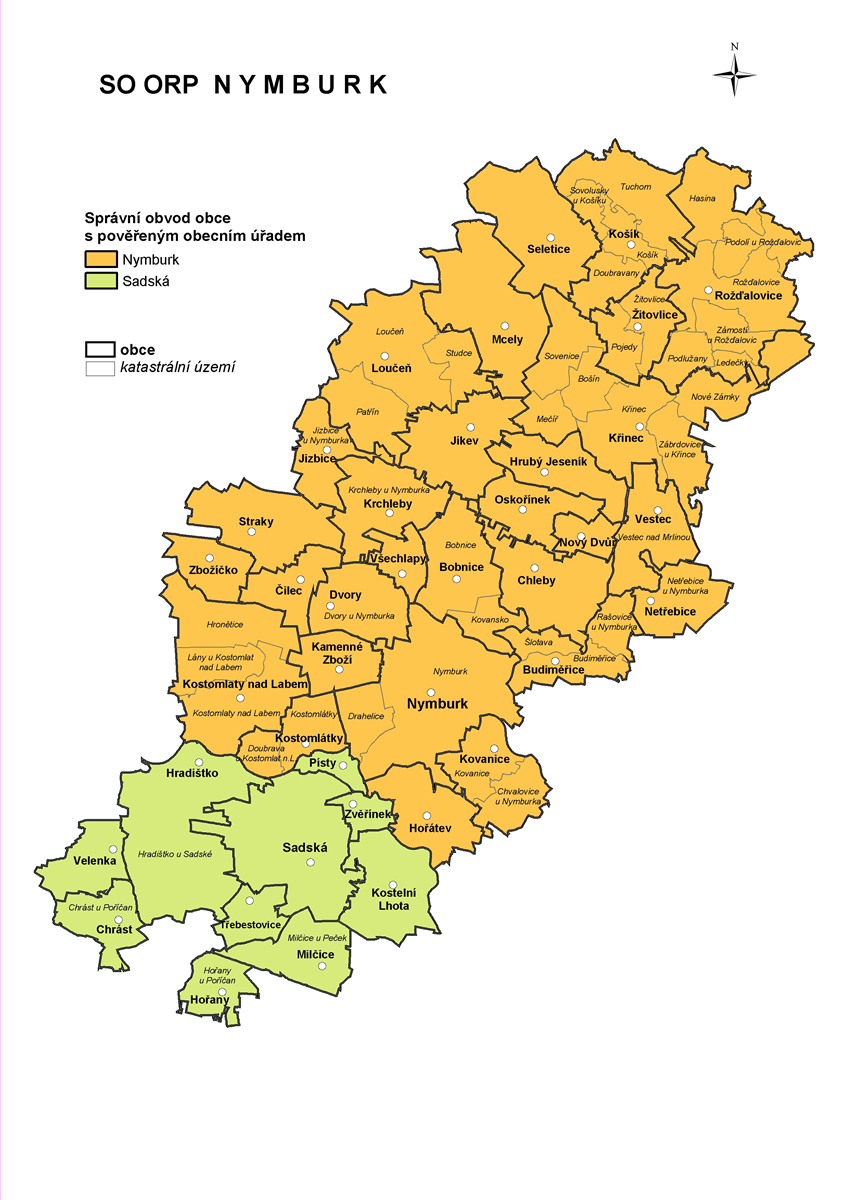 Mapa správního obvodu ORP Nymburk