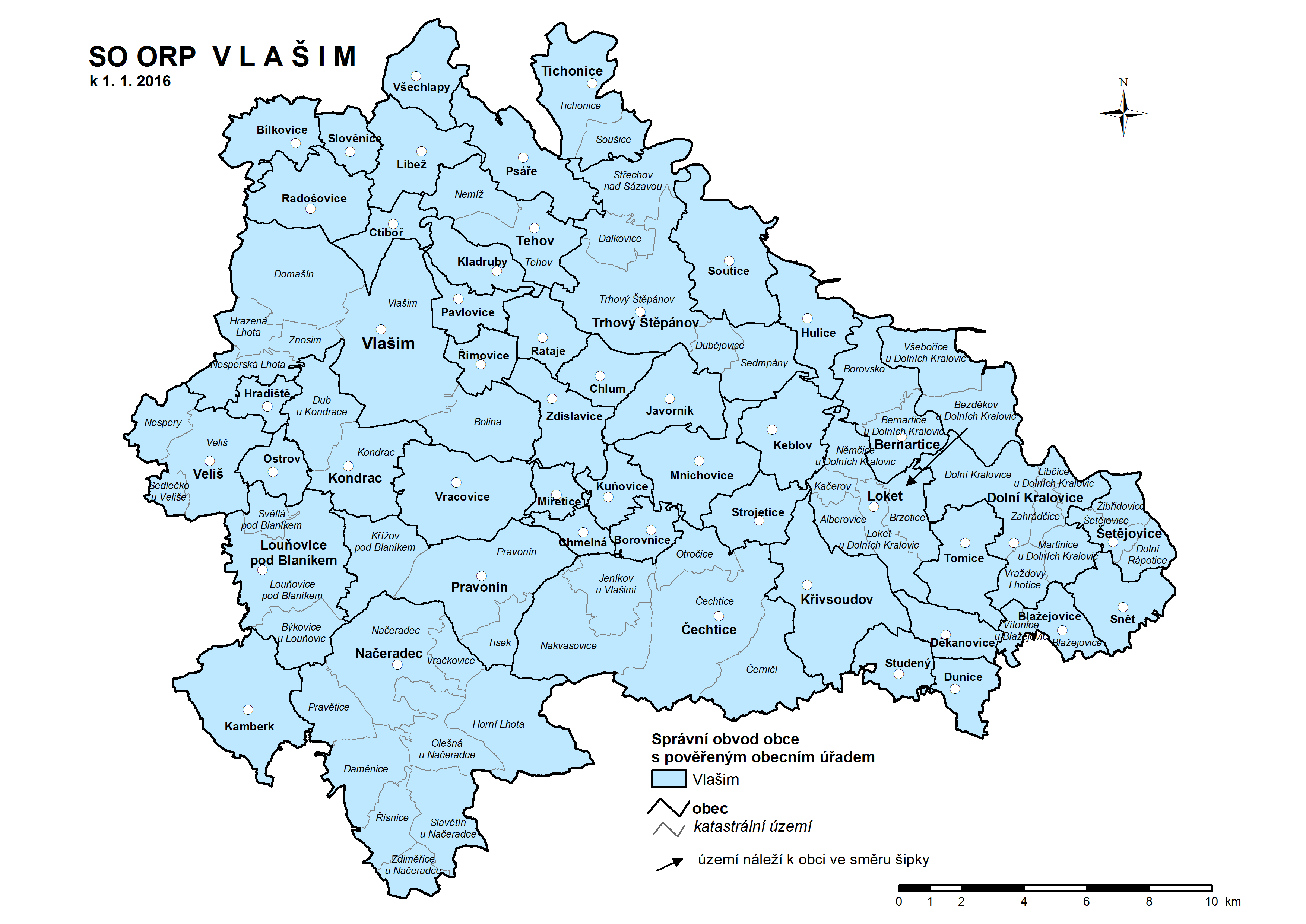 Správní obvody obcí a obcí s pověřeným úřadem na území ORP Vlašim Zdroj: Český statistický úřad 