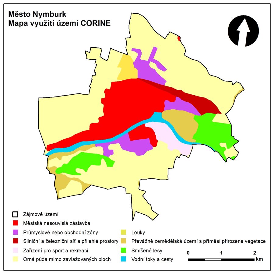 Mapa využití území města Nymburk Poskytovatelem dat CORINE je Evropská agentura životního prostředí (EEA).