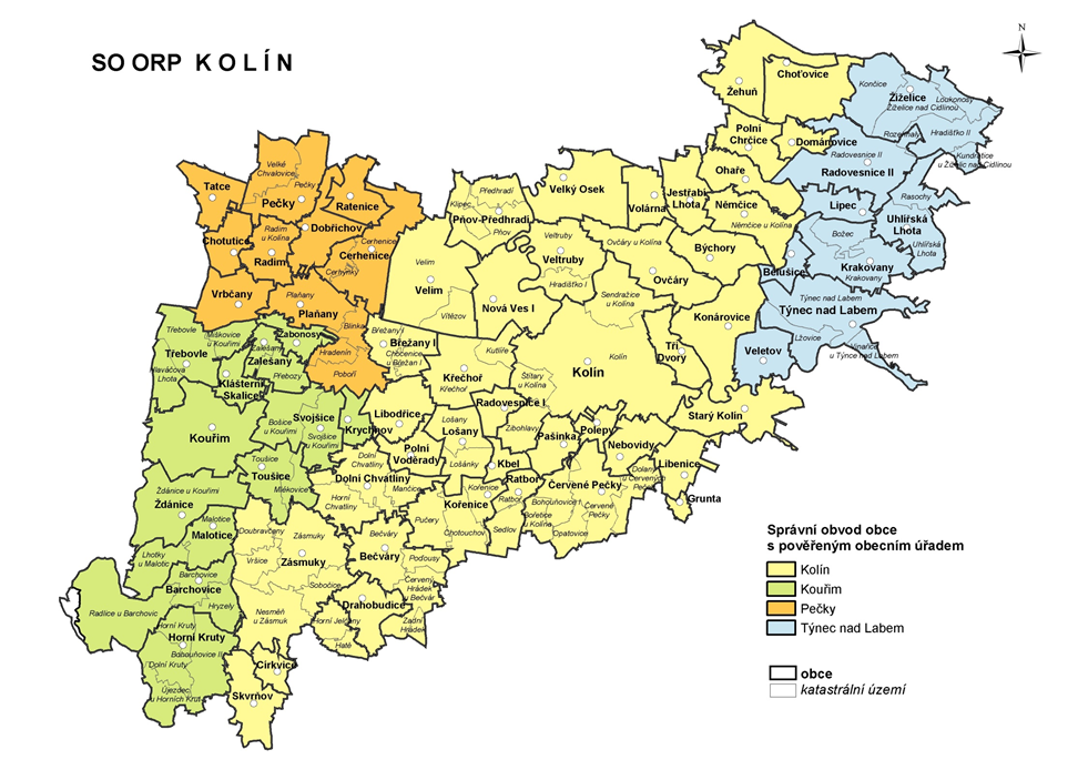 Správní obvody obcí a obcí s pověřeným úřadem na území ORP Kolín Zdroj: Český statistický úřad 