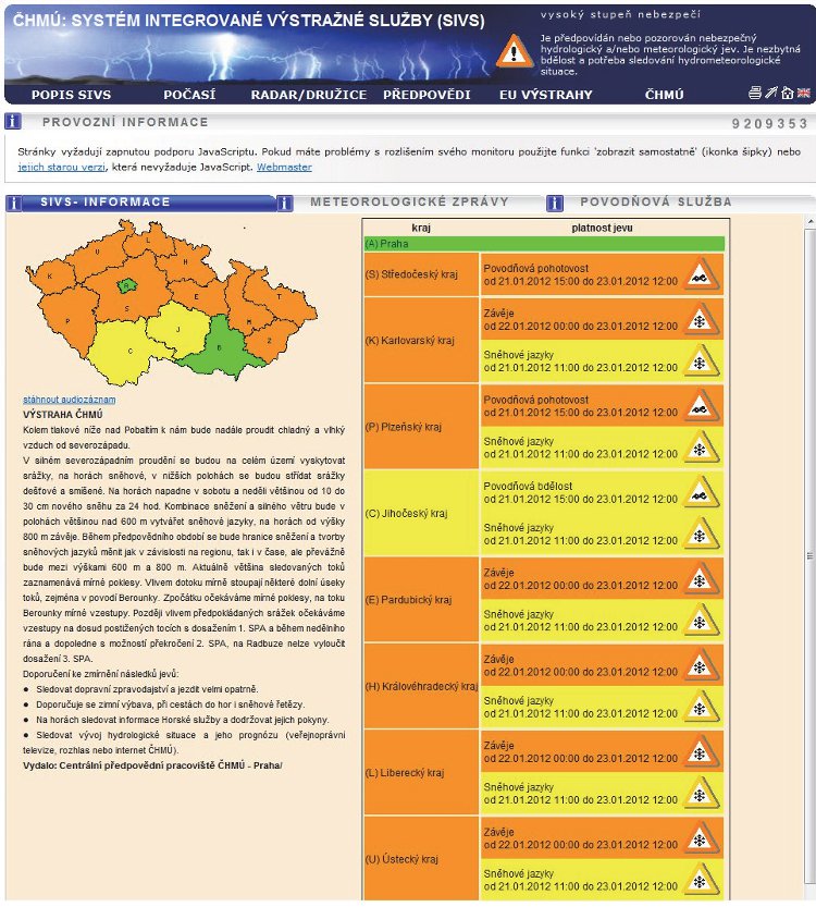 Obrázek – Prezentace předpovědní výstražné informace na portále ČHMÚ 